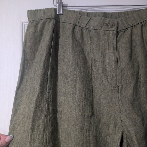Eileen Fisher | Washed Organic Linen Délavé Wide Trouser Pant In Coriander Green - Picture 9 of 11